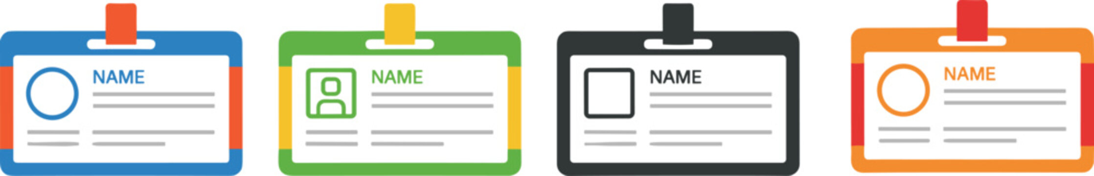 Personal identification card template set with colorful plastic badge holders and lanyards for corporate office staff vector.