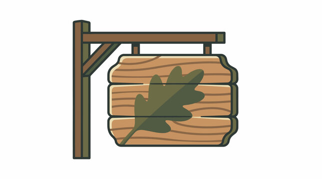 Rustic Wooden Sign with Oak Leaf Illustration - Natural Wood Plank Hanging Post Design