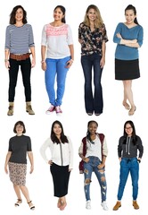 Obraz premium Diverse women standing together confidently element set isolated on white