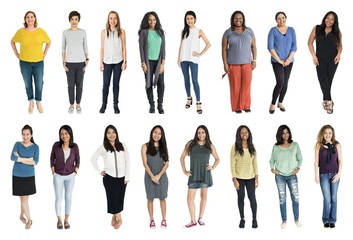 Obraz premium Diverse women standing together confidently element set isolated on white