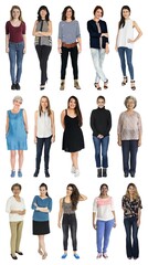 Obraz premium Diverse women standing together element set isolated on white