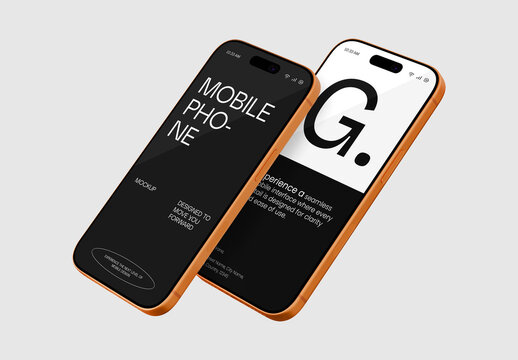 Floating View of Two Smartphone Mockup on Background