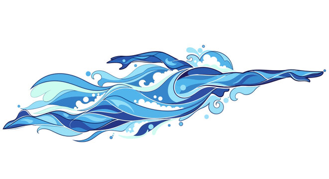 Creative swimmer illustration blended with water wave elements. Artistic and dynamic concept for aquatic sports design.