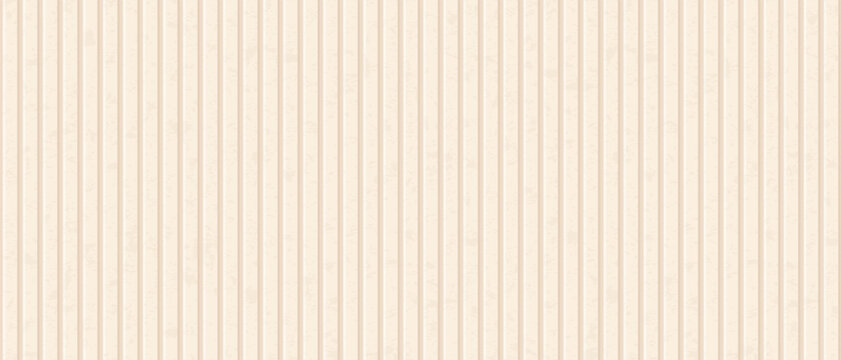 Wood wall panel with white slats. Vertical planks with wooden texture, interior panel. Ivory seamless striped background, slatted pattern with texture. Wall decoration, cream bg, vector Illustration