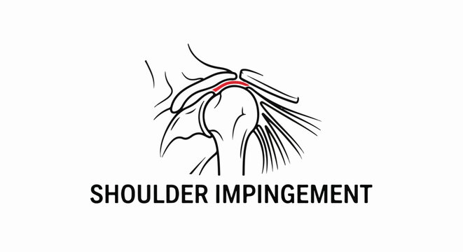 Anatomical illustration of shoulder impingement with red highlighting