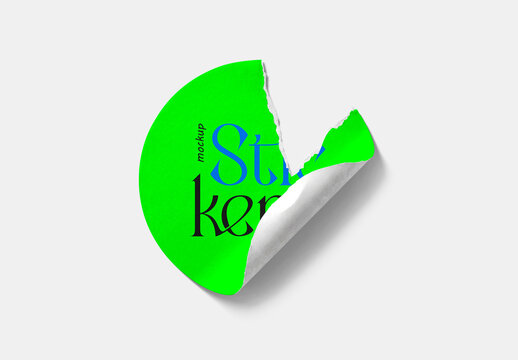 Realistic Torn Round Adhesive Sticker Mockup