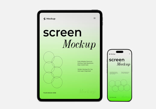 Mobile Phone and Tablet Mockup On White Background