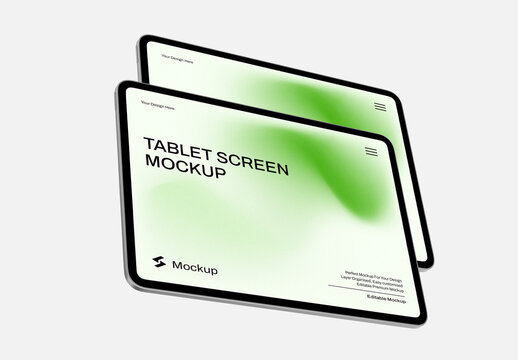 Two Realistic Tablet Screen Mockups with Floating View