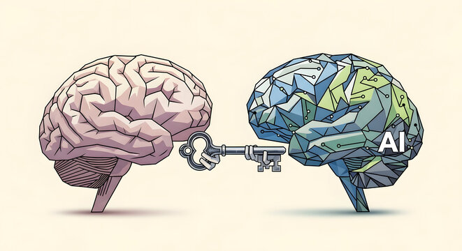 Human and AI Brain Holding a Shared Key