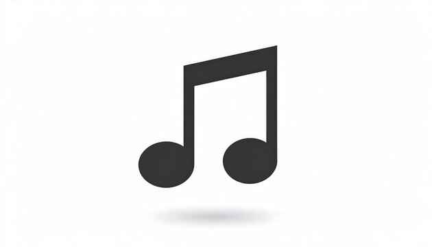A simple, isolated black music note icon on a white background, casting a subtle shadow, representing sound and melody