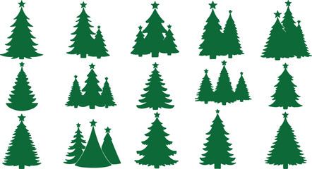 Obraz premium Minimal Christmas Tree Icons Set – Modern Stylized Fir Silhouette Vector