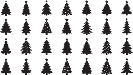 Fototapeta premium Minimal Christmas Tree Icons Set – Modern Stylized Fir Silhouette Vector