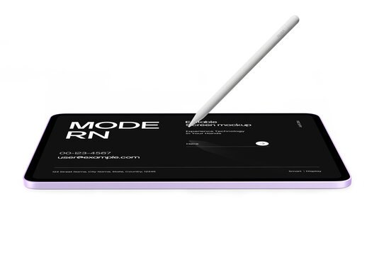 Modern Tablet Screen Mockup with Stylus Pen on White Background