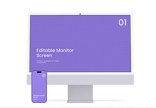 Monitor Device Screen Mockup with Smartphone