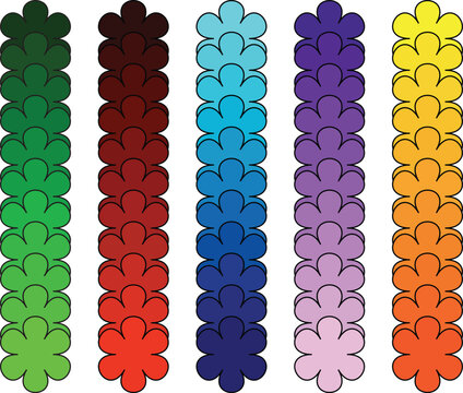 Colorful floral seamless borders set, abstract flower pattern stripes, gradient decorative design elements collection