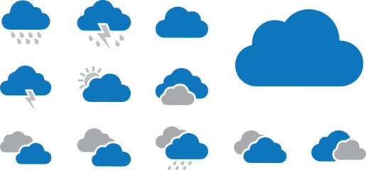 Obraz premium Weather icons set with various cloud and sun symbols Weather icon set temperature forecast symbols sun cloud rain