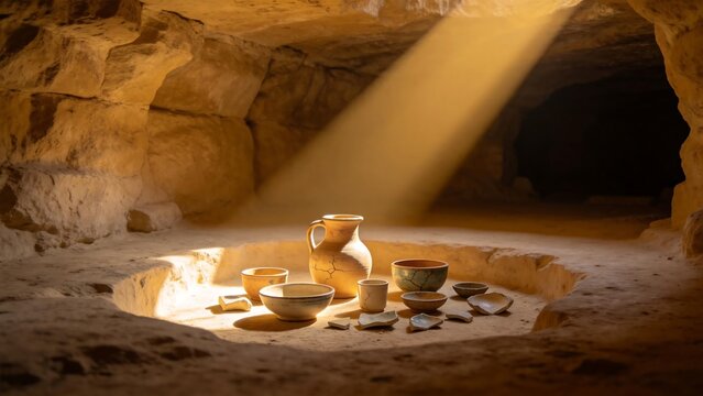 Ancient pottery in cave