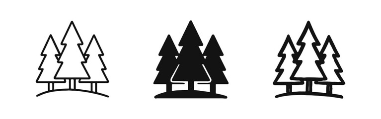Fototapeta premium Forest Pine Trees Icon Set - Nature and Environment Symbols in Various Styles