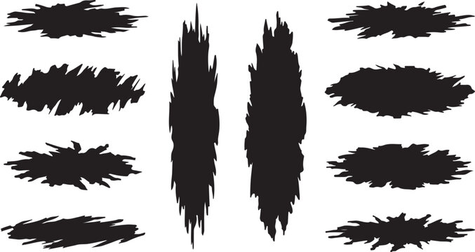 A collection of various black monster claw scratches. Aggressive vector icons of slash marks creating a torn, ripped, or damaged surface