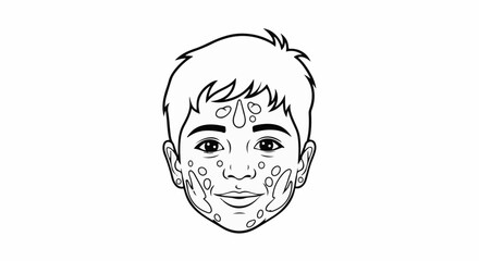 Fototapeta premium Black and white illustration of a child's face with drawn markings
