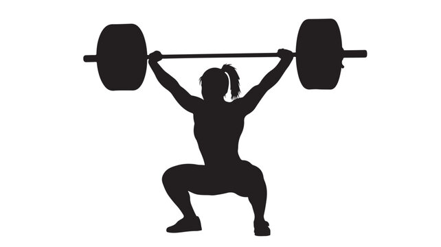 Weightlifting woman silhouette, female athlete performing overhead barbell snatch, powerlifting and crossfit training vector illustration
