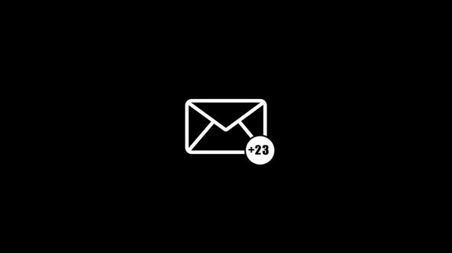 White email envelope icon with notification badge on black background symbol