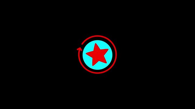 Red Star Inside Cyan Circle with Red Circular Arrow on Black Background image photo