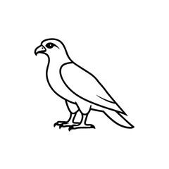 Fototapeta premium Minimalist black outline illustration of a Marsh Harrier bird, standing on its legs, isolated.