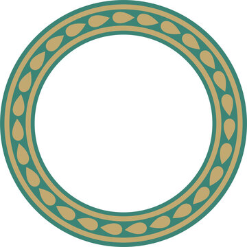 Vector gold with green round Jewish ornament. Star of David. Semitic circle, ring. Jerusalem