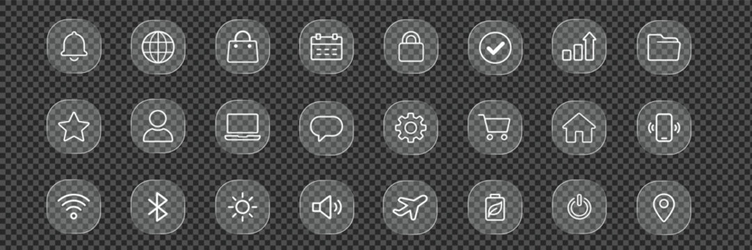 Glass UI Icons Set - Transparent Line Interface Symbols Collection