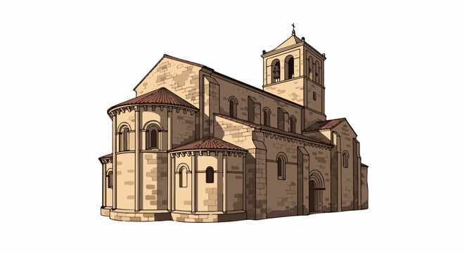 An ancient stone church with a bell tower and arched windows