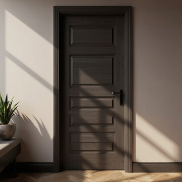 Minimalist beige interior scene with an empty picture frame mockup leaning against a wall next to a vase for modern home decor presentation and elegant art display.