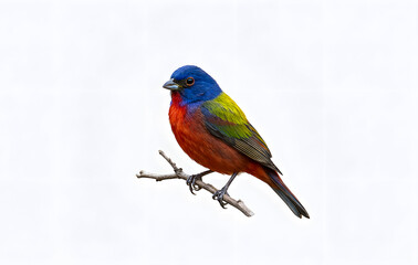 Fototapeta premium Colorful Painted Bunting bird perched on branch isolated on white background
