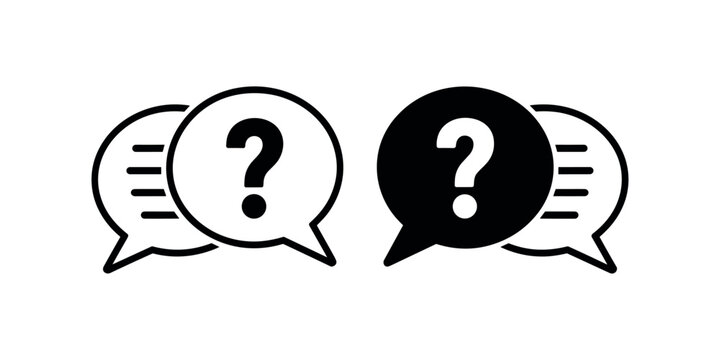 Two speech bubbles with question marks one black one white chat bubble communication dialogue