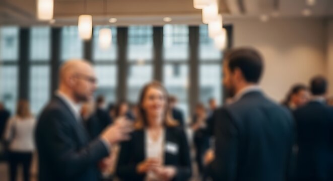 Blurred office meeting background professionals networking at a corporate event business collaboration and teamwork