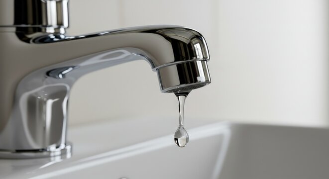 Leaking faucet dripping water slowly.