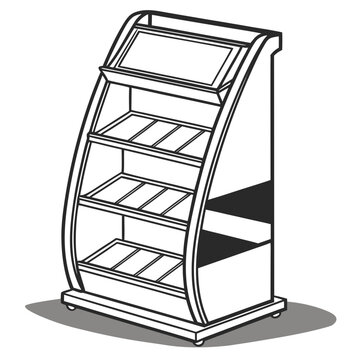 A black and white drawing of a magazine rack