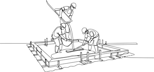 Naklejka premium Continuous one line of a concrete casting worker, foundation and construction symbol, hand drawing style vector illustration.