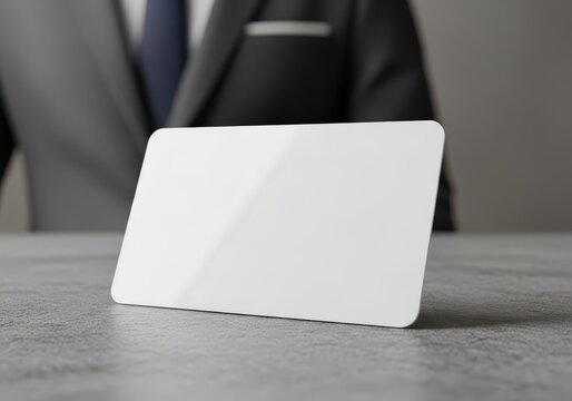A professional businessman presenting a blank white business card for your branding design mockup