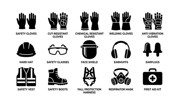 Essential personal protective equipment icons for workplace safety