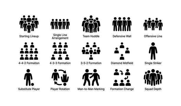 Soccer formation icons featuring players in various tactical arrangements
