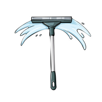 Window cleaning squeegee with water splashing on a white background