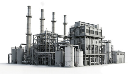 Modern industrial chemical processing plant with industry chemical industrial manufacturing petrochemical refinery production infrastructure facility building machinery as transparent PNG © AsmArif