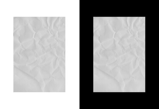 Dual vertical crumpled paper textures on split white and black backgrounds for creative design and minimalist projects