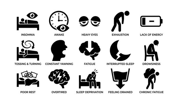 Icons illustrating sleep deprivation and fatigue symptoms