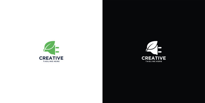 Electrical logo design with green leaf combination