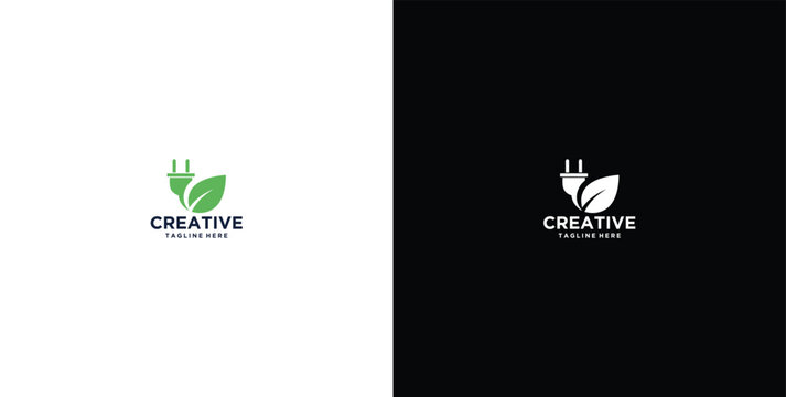 Electrical logo design with green leaf combination