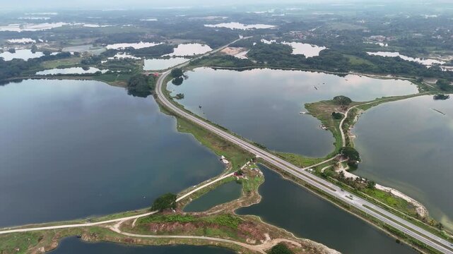 Aerial shot shows abandoned tin mines of Kampar