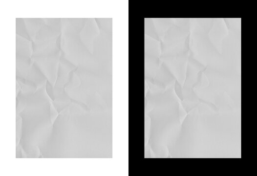 Dual vertical panels of crumpled white paper texture with contrast lighting for minimalist abstract background designs
