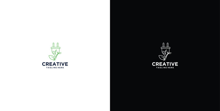 Electrical logo design with green leaf combination